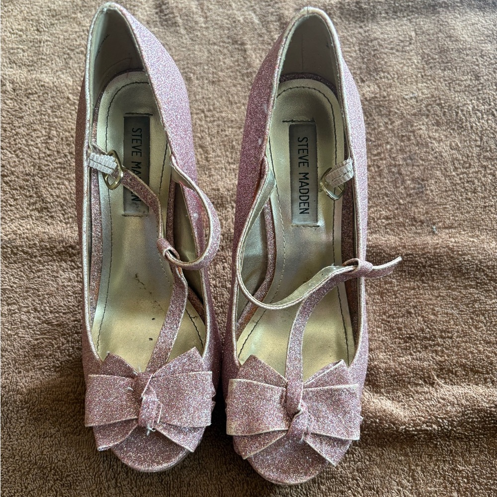 Steve Madden Rose Gold Glitter Heels with Bow